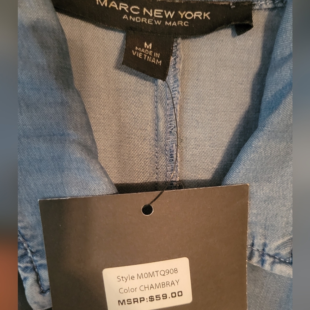 NWT! Marc New York Tencel Chambray Denim Sleeveless Tie Waist Dress - Picture 11 of 12